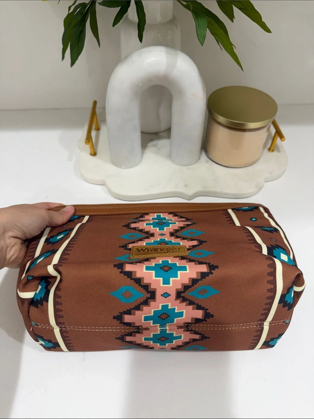 Wrangler Brown Turquoise Pink Aztec Cosmetic Pouch
